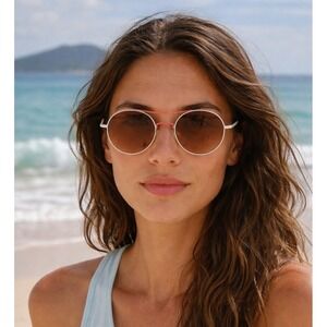 Bensimon Womens White Round Sunglasses Addicted to Love BE06 52-23-147 Gold Lens